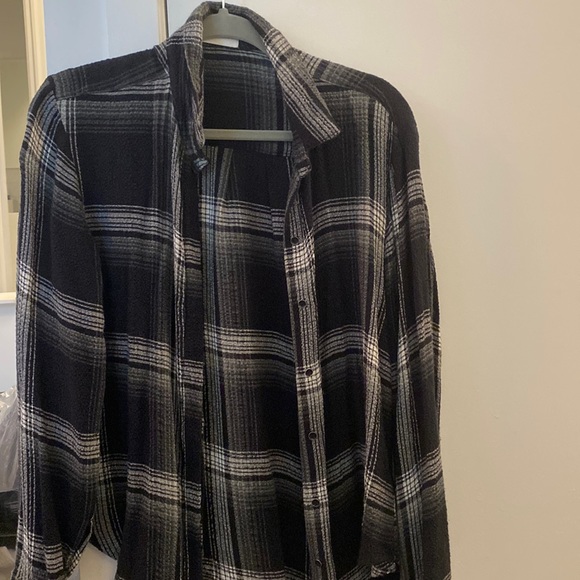 Black and white button down plaid blouse. Oversized fit and very soft material. - Picture 1 of 2